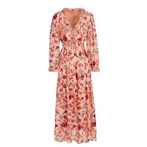 Elegant Floral Long Sleeve Maxi Dress ruffles